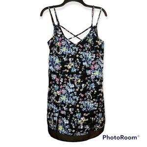 Forever 21 Women’s Black Floral Print Sleeveless Tunic Top Mini Dress Size Small